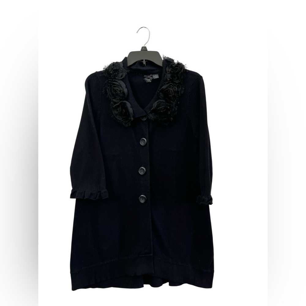 Nick & Mo Black Cotton Tunic Jacket Top Rosette Collar Babydoll Dark Academia M - Picture 2 of 7